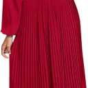 PRETTYGARDEN Women's Spring Midi Dress Long Puff Sleeve Wrap V Neck Flowy Ruffle Pleated Casual Fall Dresses (Large, Red)