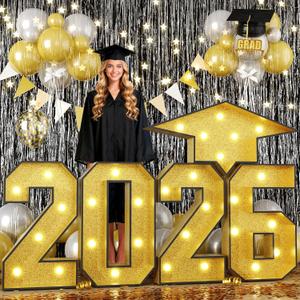 Froova 2026 Light Up Numbers Marquee 3FT for Graduation Decorations Graduation Cap Gold Large Mosaic Number Lights Sign Cardboard Pre-Cut Frame for Class of 2026 High School College Grad Party
