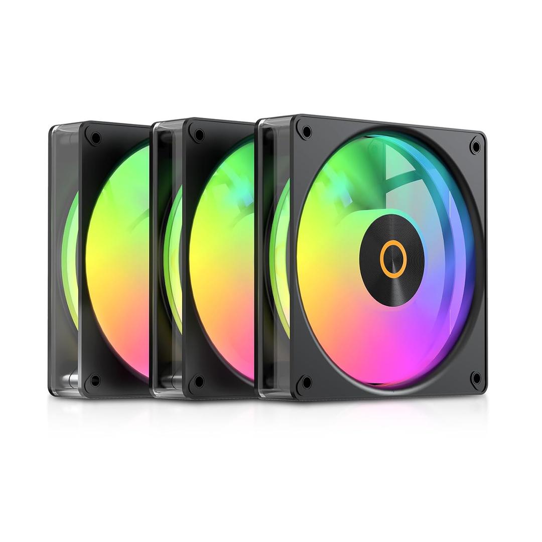 Ocypus Gamma F12 Elite 120mm PC Fans, Up to 1800RPM 4pin PWM, Low Noise Computer Case Cooling Fan with Transparent Frame Design, 5V 3pin ARGB, 9-Blade Reverse (BK, 3PCS)