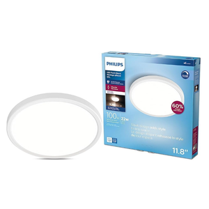 PHILIPS LED Flush Mount Ultra Thin Silver Ceiling Light 1-Pack Bright White (3000K) 1500 Lumen (22W = 100W) No Bulbs Required PHILIPS LED Flush Mount Ultra Thin Silver Ceiling Light 1-Pack Bright White (3000K) 1500 Lumen (22W = 100W) No Bulbs Required