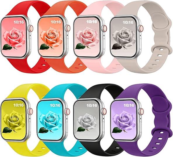 8pack Bands Compatible with Apple Watch Ultra 2 Band, Apple Watch Ultra Band, iWatch Bands 44mm 45mm 46mm 49mm 42mm for Men, Silicone Waterproof Sport Strap for iWatch Bands 10/9/8/7/6/5/4/3/2/1/SE