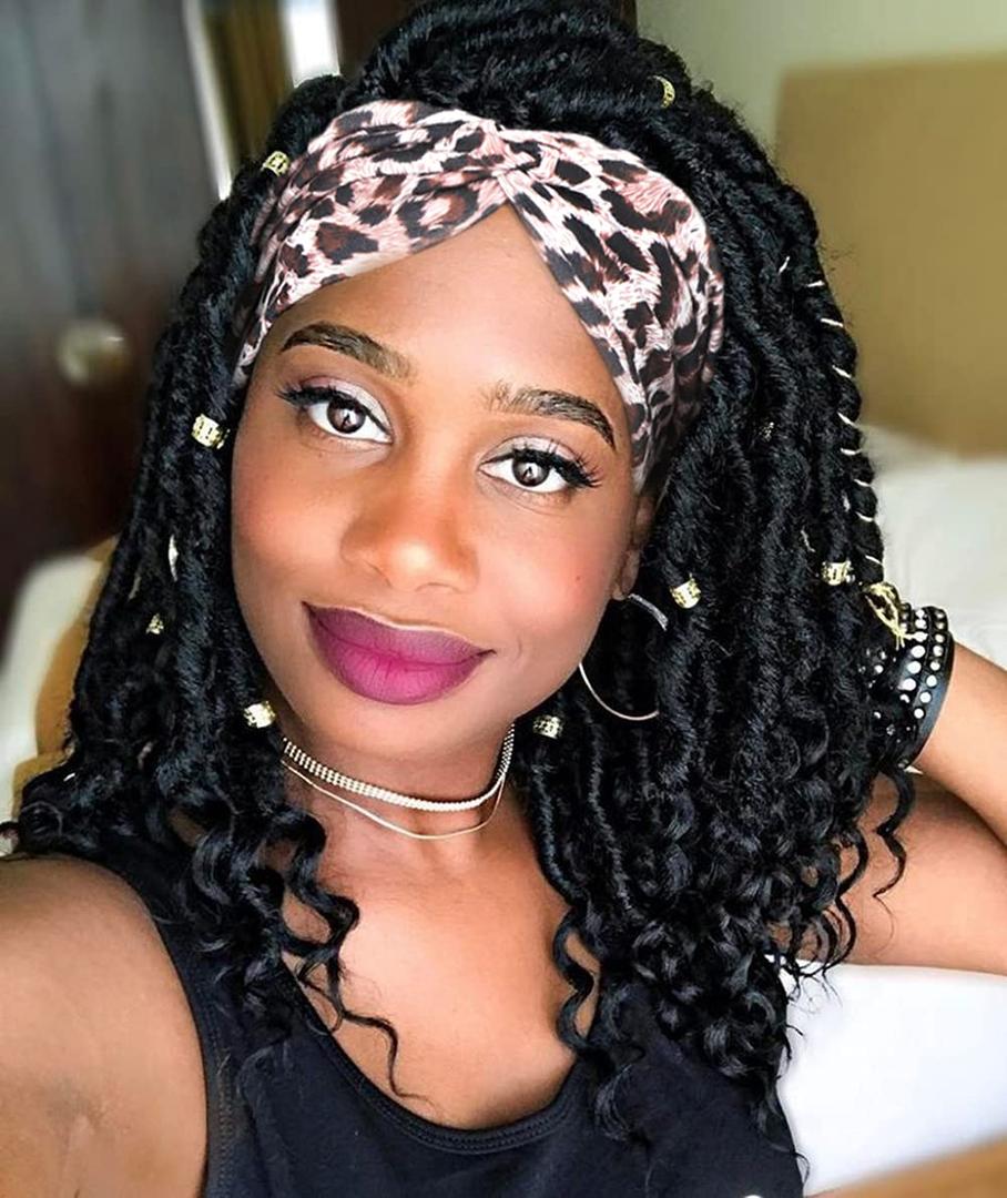 Hanne Fashion Headband Wigs Short Dreadlock Wig Goddess Hand Braided Twist Synthetic Wigs for Black Women Daily Cosplay Braided Curly Wigs 1B