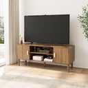 Smuxee Walnut TV Stand with Line Groove Design, 47.2" Mid Century Modern TV Media Console for TVs up to 55", TV Cabinet with Adjustable Shelf & 2 Cabinets for Living Room