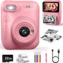 Kids Instant Print Camera, 3.0-inch HD Screen 32MP Photo Instant Digital Camera Christmas Birthday Gifts Toys for Children Girls Boys Age 3-12 - Pink