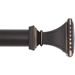 Ivilon Decorative Window Curtain Rod - Carved Square Finials, 1 1/8 in Rod, 28 to 48 in. Antique Black