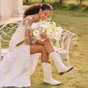 DREAM PAIRS Women's Cowboy Boots Mid Calf Cowgirl Boots Square Toe Chunky Heel Embroidery Stitched Western Boots, White (US 8.5)