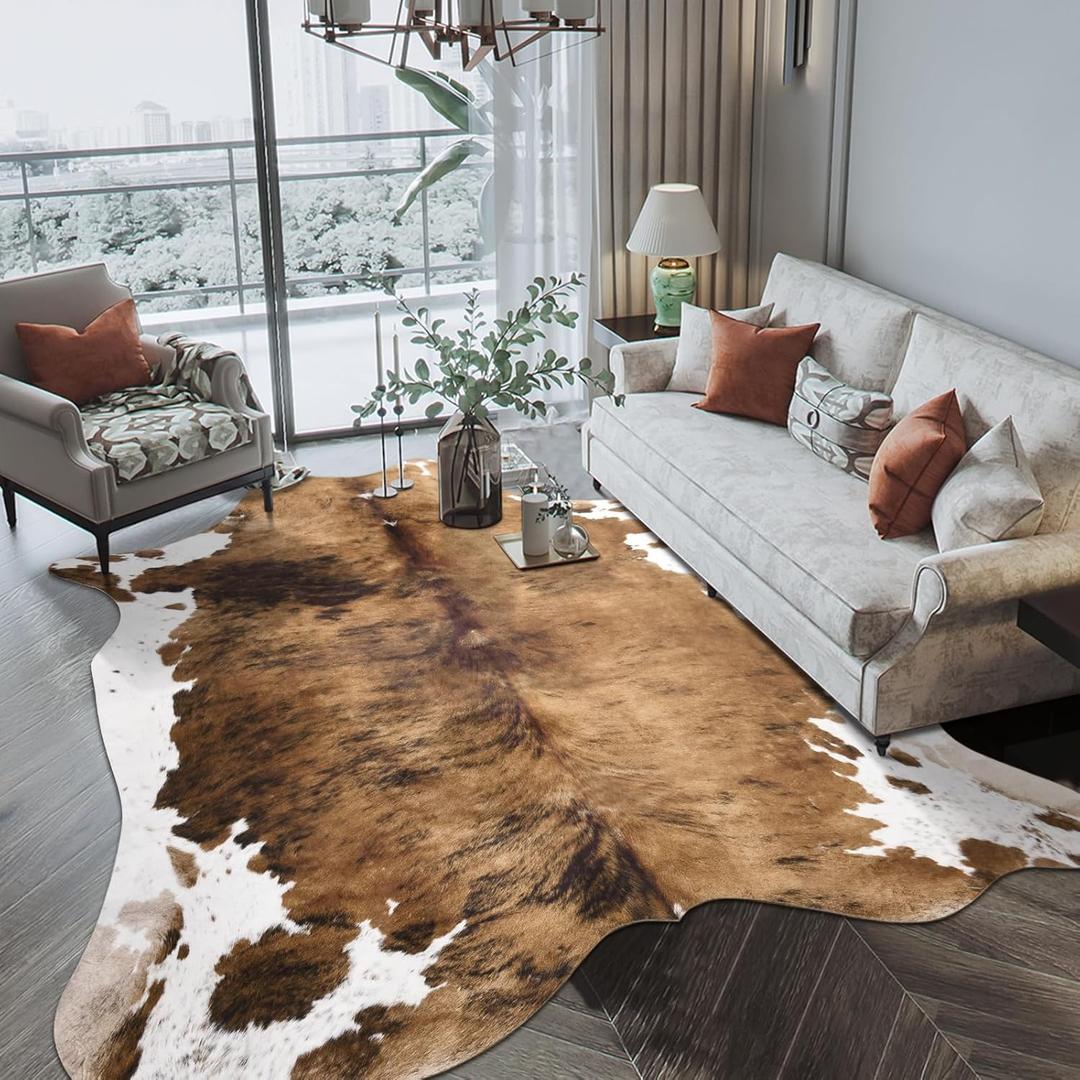 Pettop Luxury Faux Cowhide Rug 3x4 Feet - Western Cow Print Area Rugs for Living Room, Bedroom, Farmhouse - Premium Western Style Faux Fur Carpet, Non-Slip Animal Hide Throw Rugs (Caramel)
