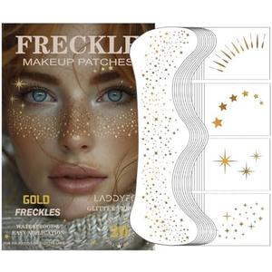 3 Pcs Gold Face Makeup Patches, Glitter Freckles Face Tattoo, Glitter Freckles, Sparkle Makeup Patches, Waterproof Face Glitter Freckles Patches for Women (Gold)