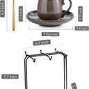 LYEOBOH 3 Ounce Espresso Cups and Saucers Set of 6, Ceramic Small Coffee Cups with Metal Holder and Spoons, Cute Demitasse Cups for Tea, Espresso, Latte, Cafe Mocha, Brown