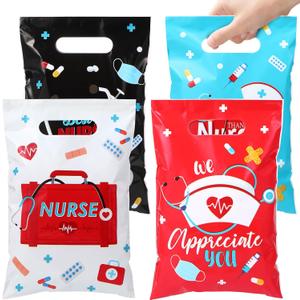 Blosssound 48 Pcs Nurses Gift Bags Nursing Candy Bags Small Loot Bag 6.5 x 9.8 in Bulk Plastic Thank You Nurses Goody Treat Bag Party Favor Bag for Medical Appreciation Week Grad Supplies