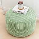 Round Pouf Ottoman Stuffed Velvet Floor Pouf Footrest Foot Stool Bean Bag Floor Chair for Bed Room Living Room Accent Seat 20x12inches with Filler Sage Green