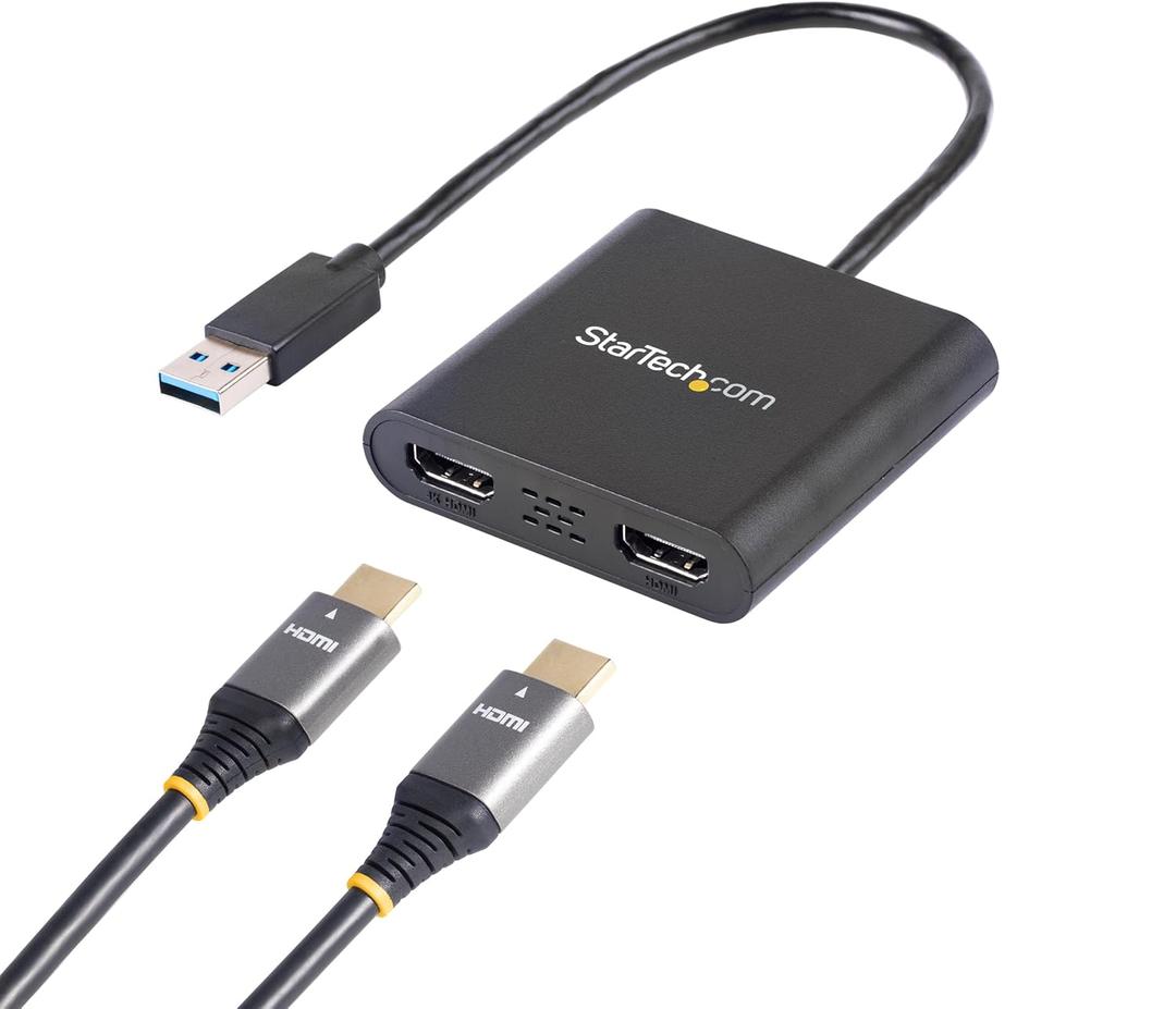 StarTech USB-A 3.0 to Dual HDMI Adapter for Windows, Dual Monitor USB to 2x HDMI Display Converter, 4K 30Hz + 1080p 60Hz, Extend or Mirror Multi-Screen Setup