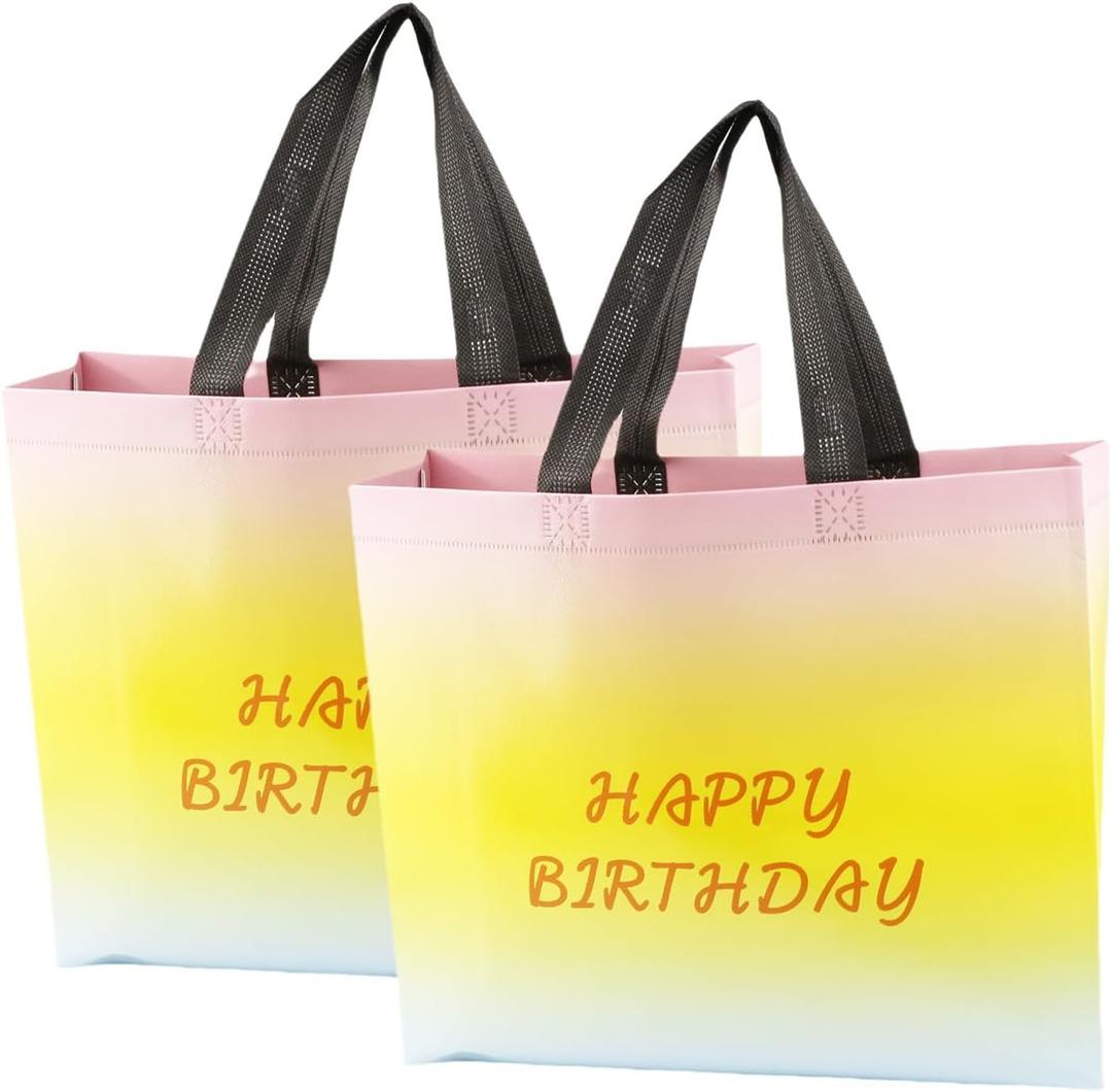 2 x 2 Pcs 12.5 Inch Large Happy Birthday Gift Bag for Girls Kids Women Birthday (Colorful)