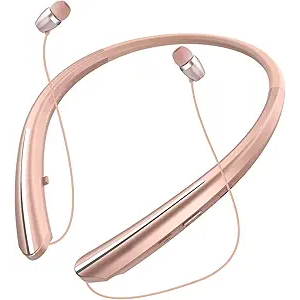 Tyxmere Bluetooth 5.0 Neckband Bluetooth Headphone, Sweat Resistant Noise Cancelling Stereo Headphones, and Retractable Ear Tips for Music, Conference, Videos(Rose Gold)