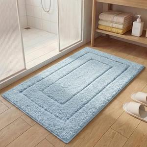 GRANNY SAYS Bathroom Rugs and Mats, 16" x 24" Non-Slip Bath Mat for Bathroom, Super Soft Absorbent Microfiber Bath Rug, Machine Washable and Dry, Small Baby Blue Rug for Shower, Tub and Bath Floor