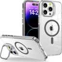 for iPhone 14 Pro Case Clear with Kickstand and Screen Protector - Wireless Charging Compatible,21ft Military-Grade Drop Tested Shockproof Slim Fit Magnetic Crystal Cover - Grey