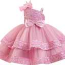 IBTOM CASTLE Girls Birthday Dress Sequin Tiered Tulle Tutu Party Flower Girl Wedding Toddler Pageant Formal Prom Gown (5-6 Years, Dusty Pink)
