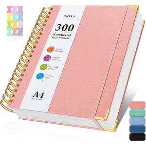 Spiral Notebook 8.5" x 11", 300 Numbered Pages Notebooks College Ruled with Contens, 100GSM Thick Journal for Women Men, Hardcover Leather Lined Journal for Writing, Large A4 Notebooks for Work School (Pink)