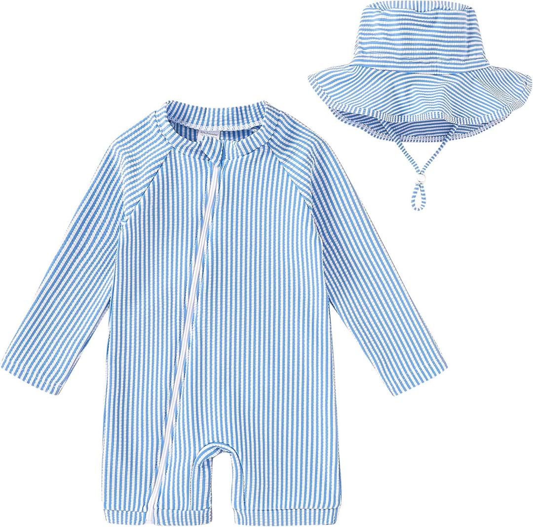 YOUNGER TREE Baby Boys Swimsuit Toddler One Piece Zipper Bathing Suit Long Sleeve Rash Guard Swimwear Sunsuit, Size: 6-12 Months