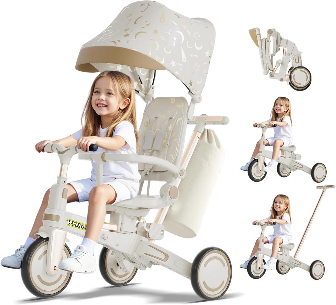 WinHope 9-in-1 Push Tricycle for Toddlers 1-3 Years | Convertible Kids Trike with Adjustable Parent Handle & Safety Harness, Lightweight Foldable Design + Storage Basket for Boys & Girls (White) WinHope 9-in-1 Push Tricycle for Toddlers 1-3 Years | Convertible Kids Trike with Adjustable Parent Handle & Safety Harness, Lightweight Foldable Design + Storage Basket for Boys & Girls (White)