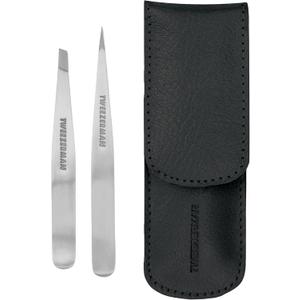 Tweezerman Petite Tweeze Set with Travel Case - Point and Slant Tweezers, Tweezers for Travel (Black Case) (2 Piece Set)