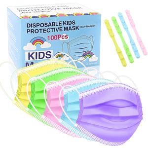 Rasav Kids Disposable Face Masks,3 Ply Kids Masks Disposable Breathable Colorful Cute Face Masks for Children, Girls & Boys (100 Pcs Not Individually Wrapped Colorful)