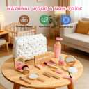 Wooden Makeup Toy Set for Girls: Pretend Makeup Play Set for Toddlers 3-5 - Kids Makeup Set with Eyeshadow/ Mascara/ Mirror/ Bag - Gifts Toys for 3 4 5 6 7 8 Years Old Kids Children