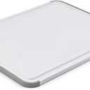 KitchenAid Classic Plastic Cutting Board with Perimeter Trench and Non Slip Edges, Dishwasher Safe, 11 inch x 14 inch, White and Gray