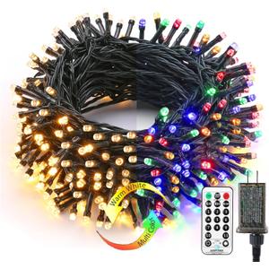 Brizled Christmas Tree Lights, 115ft 300 LED Color Changing Christmas Lights with Remote, 11 Modes Warm White & Multicolor Light String Connectable 24V Xmas Light Green Wire for Xmas Home