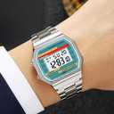 BESTKANG Retro Digital Watch Stainless Steel Band for Men Women | Alarm, Chrono, LED Light, 30M Waterproof, Vintage Electronic