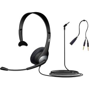 Cyber Acoustics Mono Headset, headphone with microphone, great for K12 School Classroom and Education (AC-104),Gray