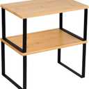 Kitchen Cabinet Organizer Shelf, Set of 2 Stackable Counter Shelves, Small Wood Cabinet Riser Shelf for Pantry Cupboard Spice Dish Mug Cup, Expandable, Metal Engineered Wood (Beige & Black, 11.7''W)