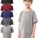 5 Pack Youth Dry-Fit T-Shirts Wicking Active Athletic Short Sleeve Tee for Kid Youth Teen (X-Large)