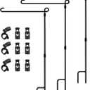HOOSUN Garden Flag Stand, Premium Garden Flag Pole Holder Metal Powder-Coated Weather-Proof Paint with one Tiger Clip and Two Spring Stoppers Without Flag 3 Pack