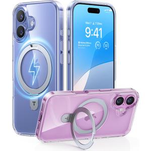 TORRAS Magnetic for iPhone 16 Case with Stand, Built-in Stand Compatible with MagSafe, 3X Military-Grade Protection, Translucent Slim Phone Case for iPhone 16 6.1'', Crystal Clear