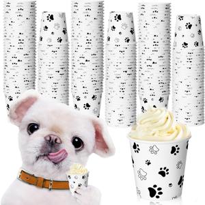 Yungyan 100 Pcs 3 oz Tiny Pup Cups for Dogs Mini Whip Cream Disposable Paper Cups Mini Puppy Dog Paw Pattern Snack Container for Puppy Food Treat Feeding Pet Theme Party Supplies (Black)