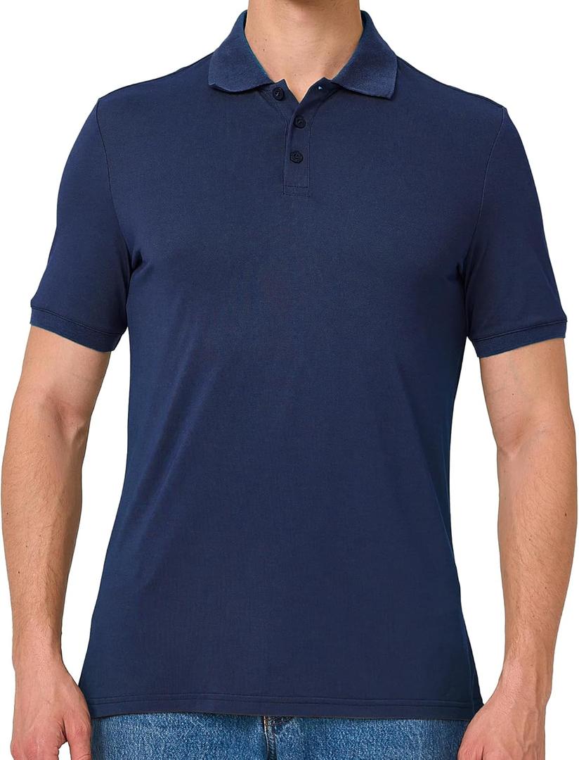 BAMBOO COOL Men's Polo Shirts Slim-Fit Moisture Wicking Mens Shirt Performance Short Sleeve Polo for Men (Large, Navy Blue)