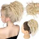 HMD Tousled Updo Messy Bun Hairpiece Hair Extension Ponytail with Elastic Rubber Band Updo Ponytail Hairpiece Synthetic Hair Extensions Scrunchies Ponytail Hairpieces for Women (Honey Blonde & White Blonde)
