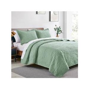 Quilts King Size,Sage Green Ultrasonic Set,Lightweight Soft Bedspread Coverlet,Modern Style Coin Pattern Bed Cover for All Seasons,3 Piece(1 Quilt,2 Pillow Shams)
