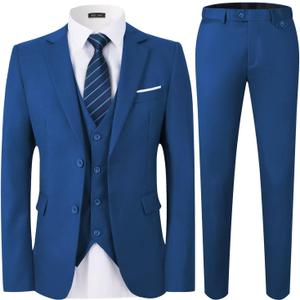 WEEN CHARM Men's 3-Piece Slim Fit Suit Set-2-Button Blazer, Vest & Pants-Formal Wedding, Prom, Party & Business Tuxedo (Royal Blue) Small