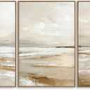 Zessonic Large Neutral Coastal Beach Wall Art Landscape Texture Art,24"x36", 24" x 36"x3 Panels