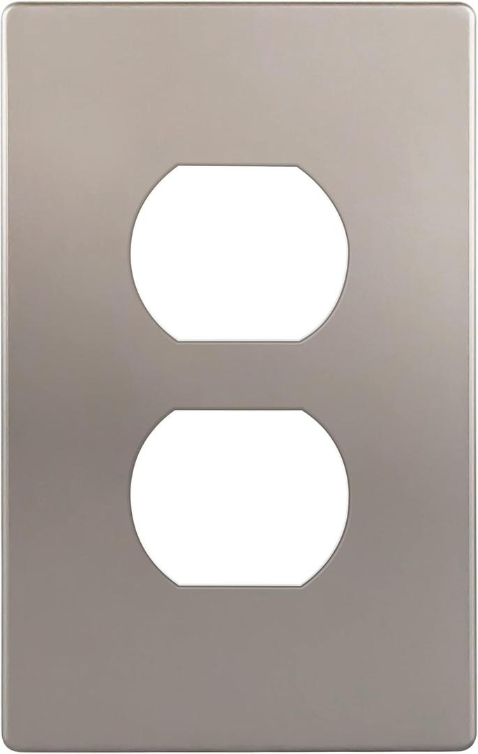 ENERLITES, Nickel Elite Series Duplex Outlet Receptacle Cover, Screwless Wall Plate, Standard Size, 1-Gang 4.68" x 2.93", Unbreakable Polycarbonate Thermoplastic, UL Listed, SI8821-NK