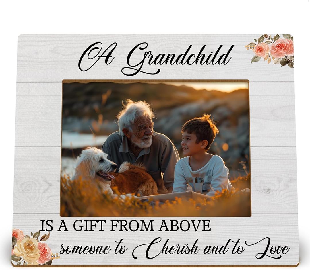 Grandchild 4x6 Picture Frame, Grandparents Grandkids Photo Frame, Grandparents Gifts for Christmas from Grandkids, a Grandchild Is a Gift from Above Wooden Photo Picture Frames