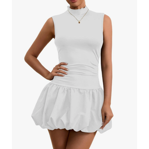 Milumia Women's Bubble Mini Dress Mock Neck Sleeveless Balletcore Puffy Short Party Dresses M