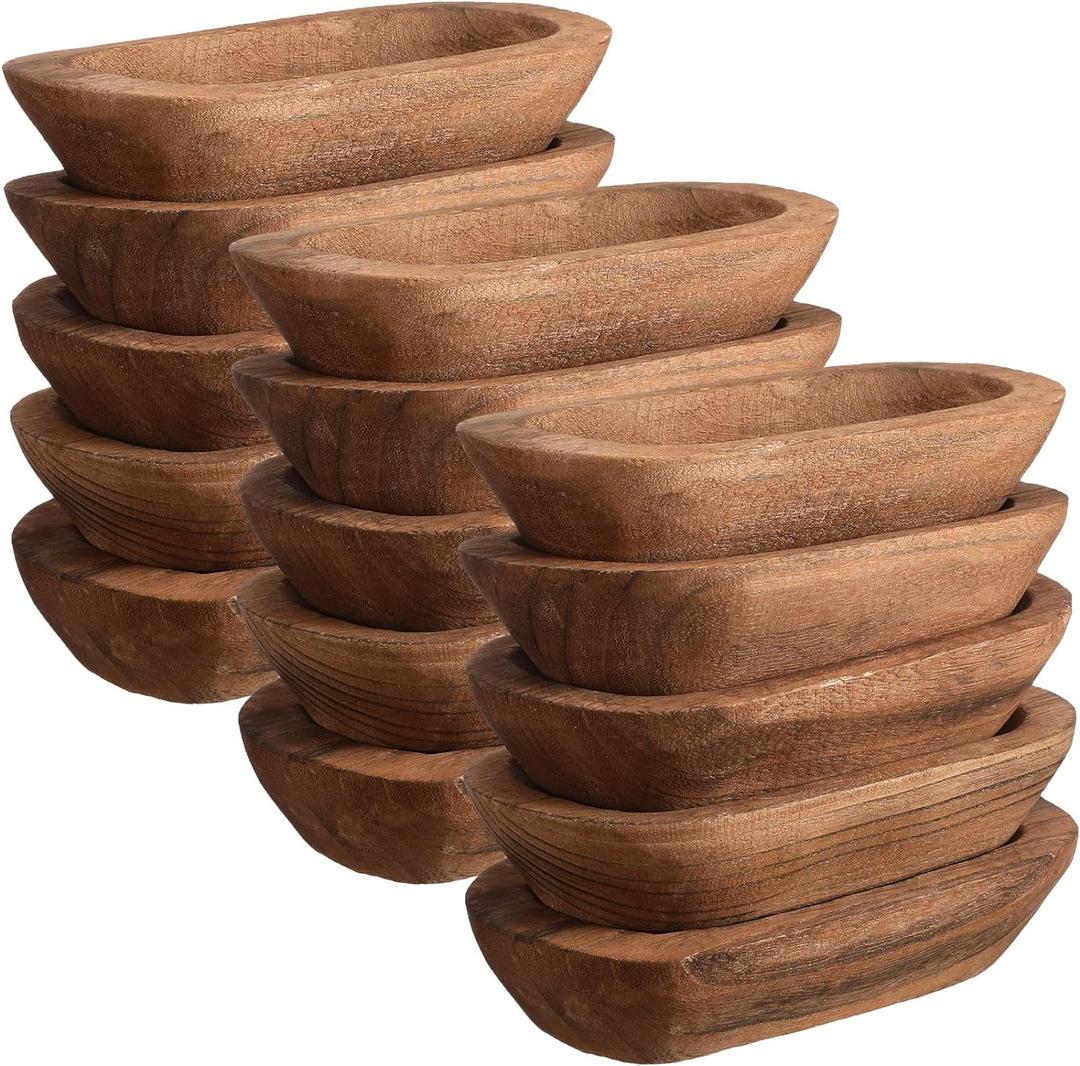 Amyhill 15 Pcs Wood Dough Bowl Bulk- 9.5 Inch Rustic Vintage Hand Carved Paulownia Wooden Candles Decoration Bowls for Home Bread Making DIY Craft(Brown)