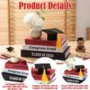 Yookeer 4 Pcs Graduation Table Centerpieces Decorative Book Set with Graduation Cap Stacked Farmhouse Style Books Printed Congratulations Grad Class of 2026" for Shelves Desk Home Decor(Red,Classic)