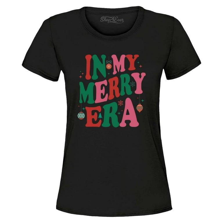 in My Merry Era T-Shirt Christmas Shirts for Women Front and Back Xmas Holiday Tree Graphic Tee Tops XXL