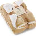 Genteele Sherpa Throw Blanket Super Soft Reversible Ultra Luxurious Plush Blanket, 60 x 70 inches, Camel/White