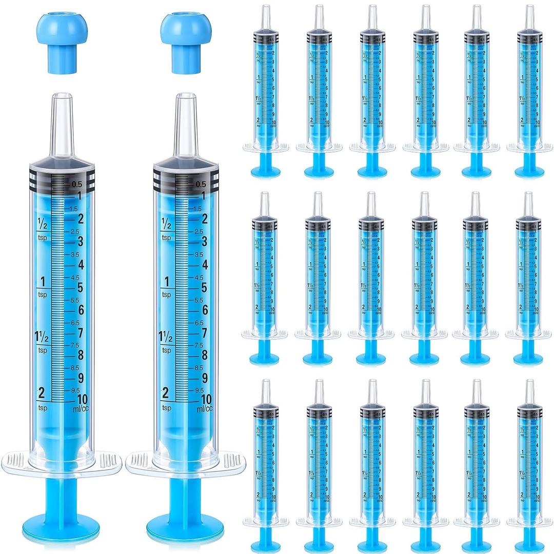 TrelaCo 20 Pack 10ml Oral Syringes with Cap for Liquid Plastic Syringe Without Needle Colored Measuring Dispensing Tools Individually Sealed for Pets Feeding(Blue)