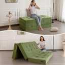 MAXYOYO 6" Folding Sofa Bed for Floor, Tufted Tri-Fold Floor Mattress with Chenille Fabric, Full Size Portable Sofa Couch Guest Mat for Adults, Foldable Topper for Camping, Green, 53"x75"